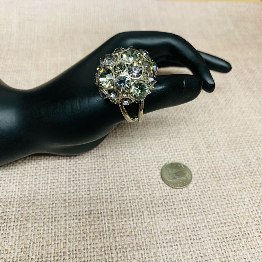 Silver Gray Crystal Dome Ring